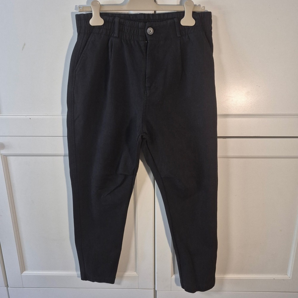 YoungLA Mens Black Relaxed Fit Tapered Trousers Elastic Waist Size 32L